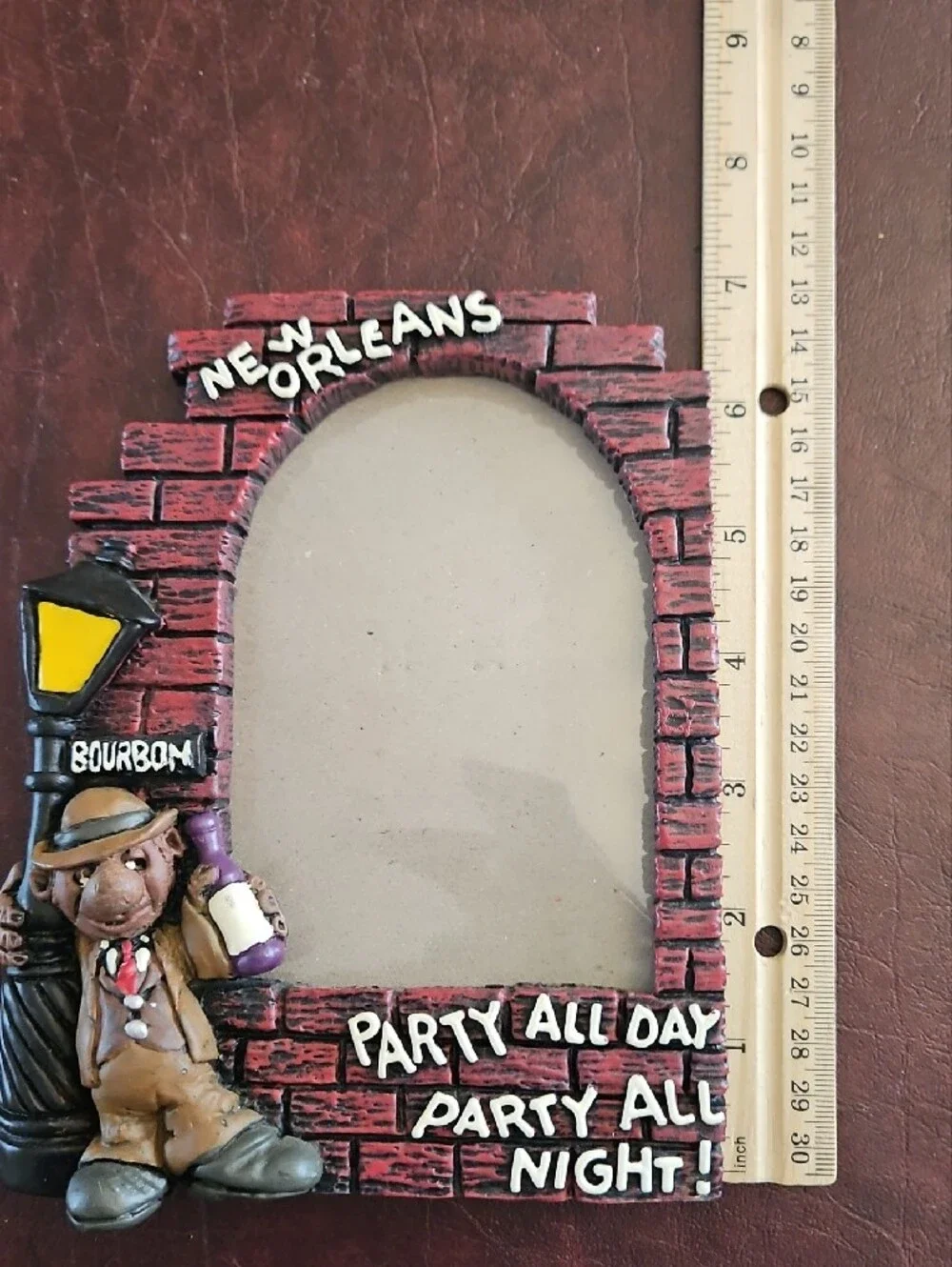 New Orleans Red Brick Photo Frame with Character and Yellow Lamp